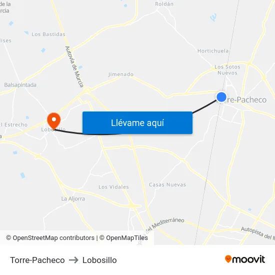 Torre-Pacheco to Lobosillo map