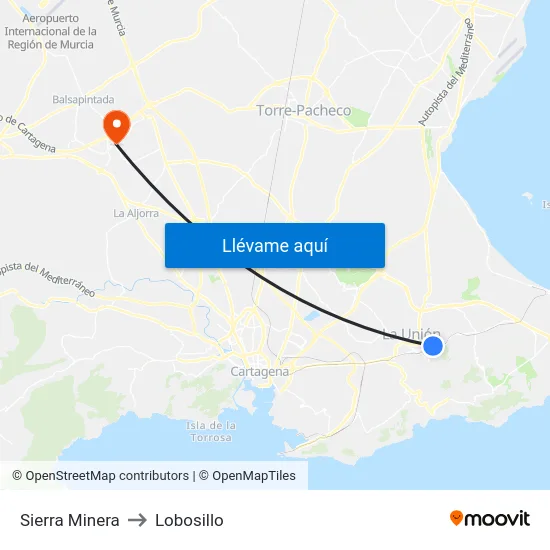 Sierra Minera to Lobosillo map