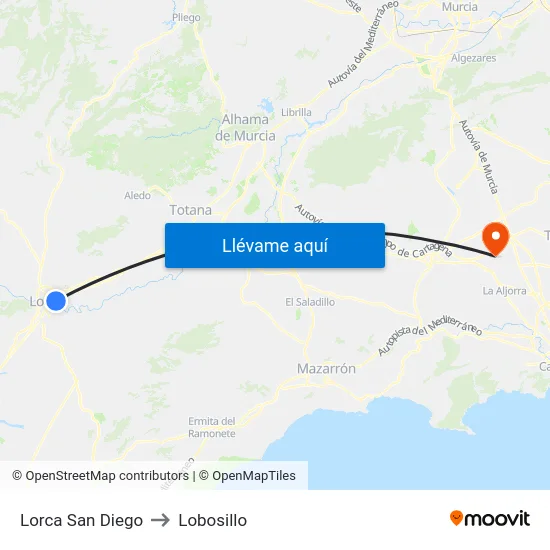 Lorca San Diego to Lobosillo map