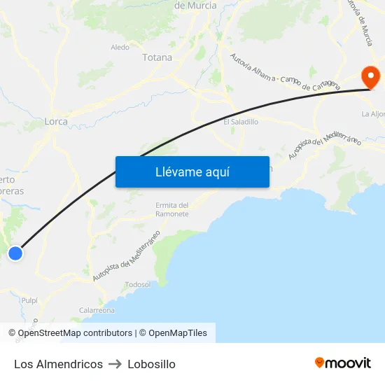 Los Almendricos to Lobosillo map