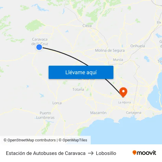 Estación de Autobuses de Caravaca to Lobosillo map