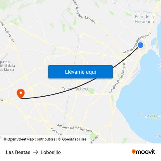 Las Beatas to Lobosillo map