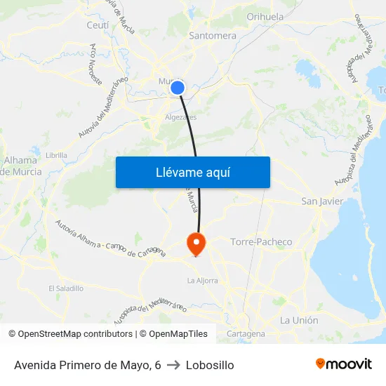 Avenida Primero de Mayo, 6 to Lobosillo map