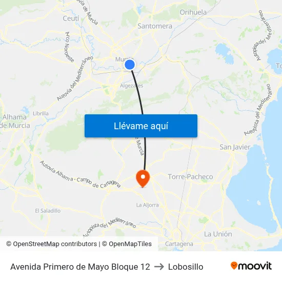 Avenida Primero de Mayo Bloque 12 to Lobosillo map