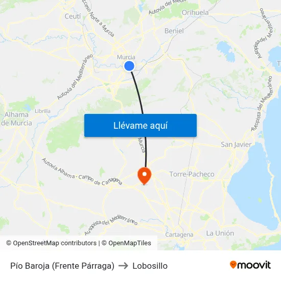 Pío Baroja (Frente Párraga) to Lobosillo map
