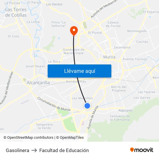 Gasolinera to Facultad de Educación map