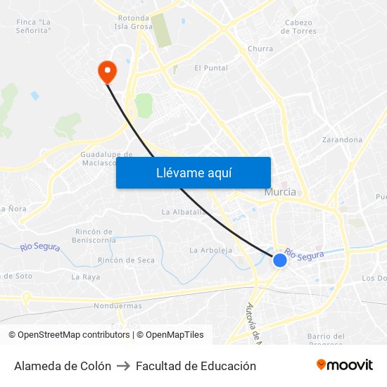 Alameda de Colón to Facultad de Educación map