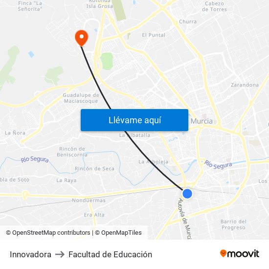 Innovadora to Facultad de Educación map