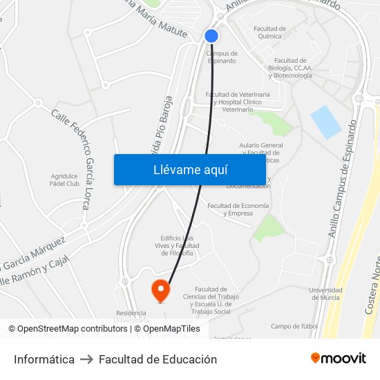 Informática to Facultad de Educación map