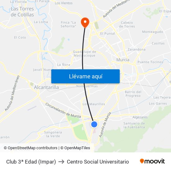 Club 3ª Edad (Impar) to Centro Social Universitario map