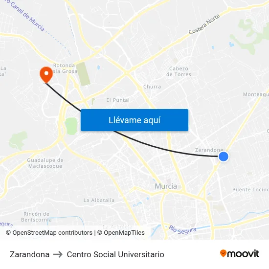 Zarandona to Centro Social Universitario map