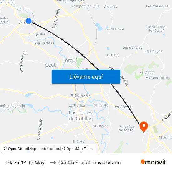 Plaza 1º de Mayo to Centro Social Universitario map