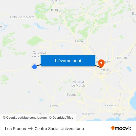 Los Prados to Centro Social Universitario map