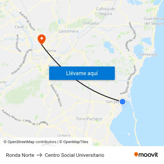 Ronda Norte to Centro Social Universitario map