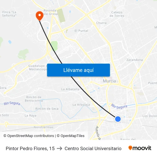 Pintor Pedro Flores, 15 to Centro Social Universitario map