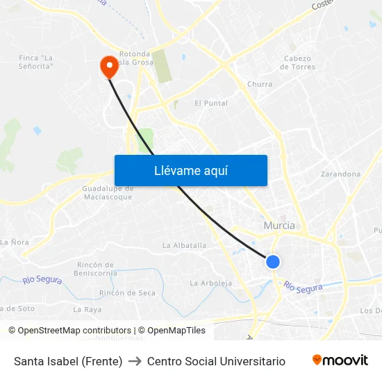 Santa Isabel (Frente) to Centro Social Universitario map