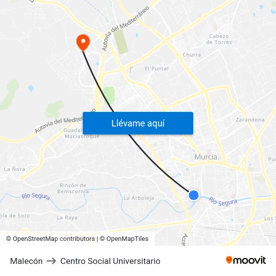 Malecón to Centro Social Universitario map