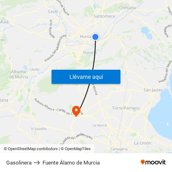 Gasolinera to Fuente Álamo de Murcia map