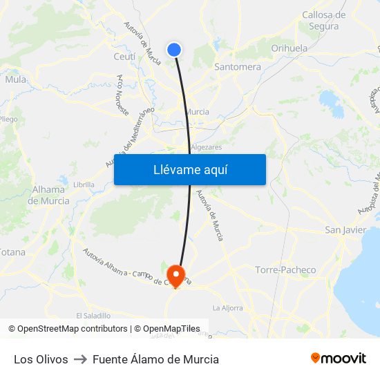 Los Olivos to Fuente Álamo de Murcia map