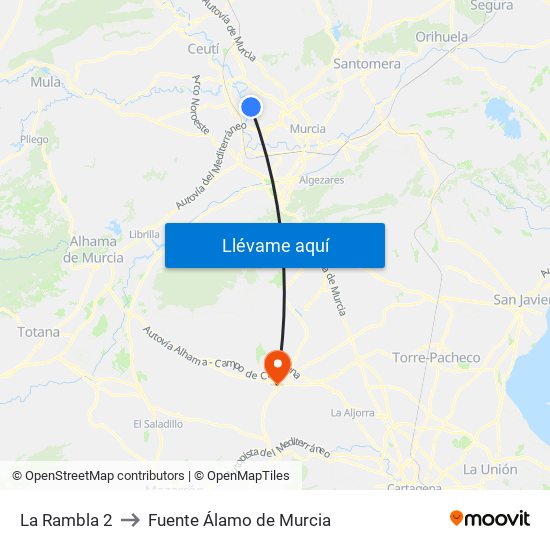 La Rambla II to Fuente Álamo de Murcia map