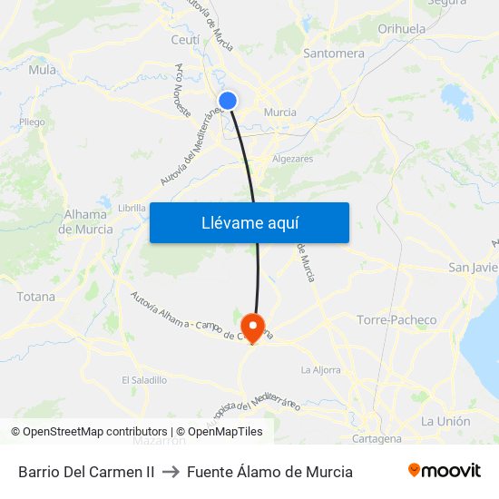 Barrio Del Carmen to Fuente Álamo de Murcia map