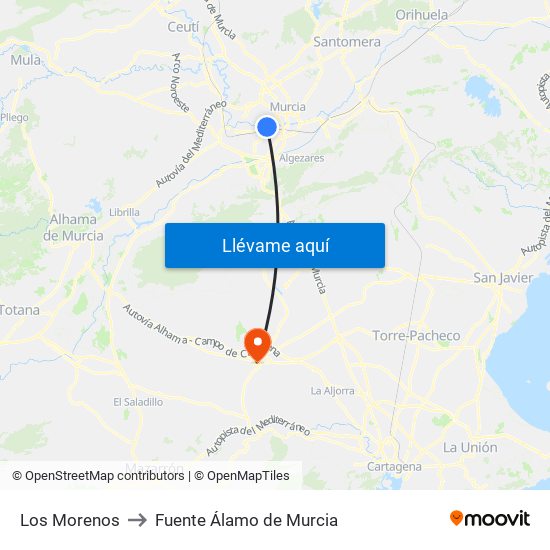 Los Morenos to Fuente Álamo de Murcia map