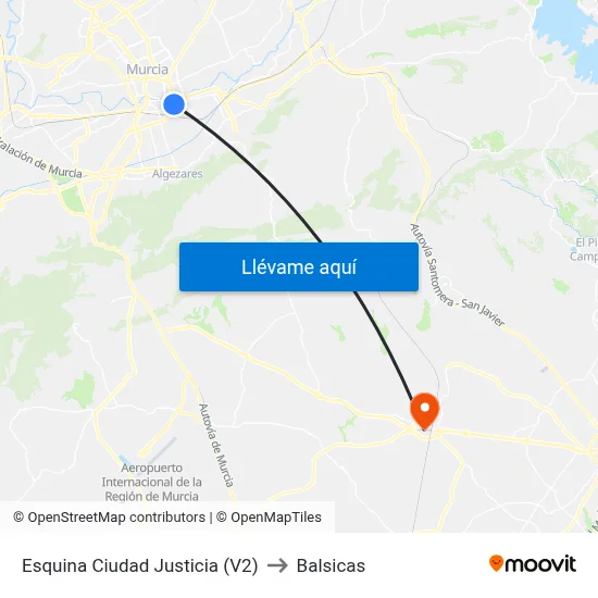 Esquina Ciudad Justicia (V2) to Balsicas map