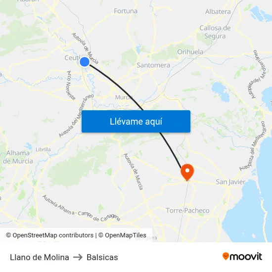 Llano de Molina to Balsicas map