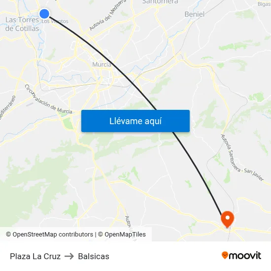 Plaza La Cruz to Balsicas map