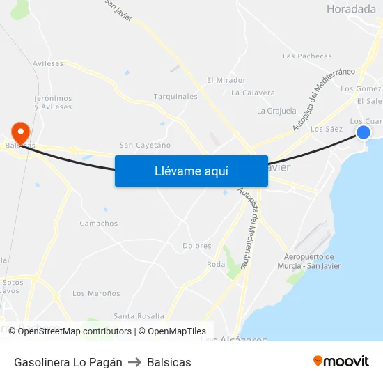 Gasolinera Lo Pagán to Balsicas map