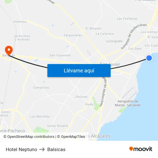 Hotel Neptuno to Balsicas map