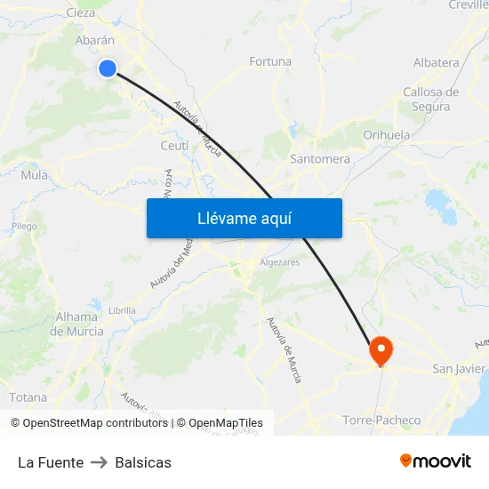 La Fuente to Balsicas map