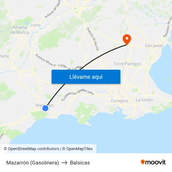 Mazarrón (Gasolinera) to Balsicas map
