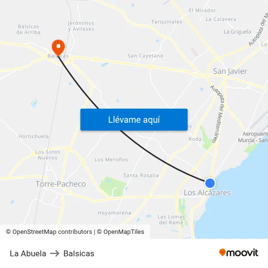 La Abuela to Balsicas map