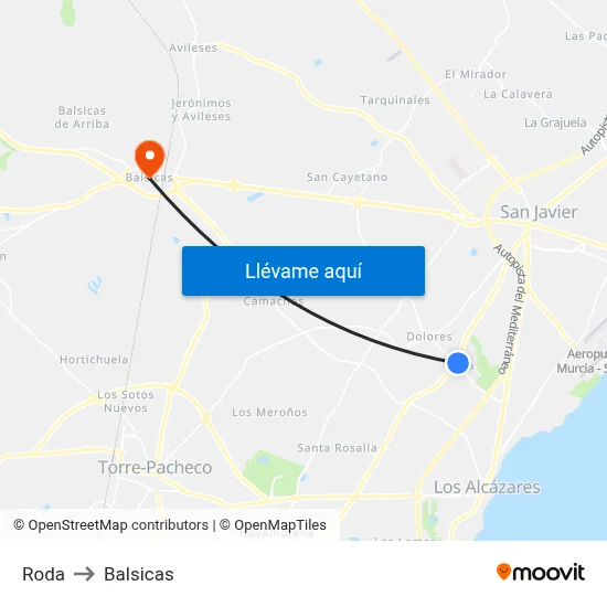 Roda to Balsicas map