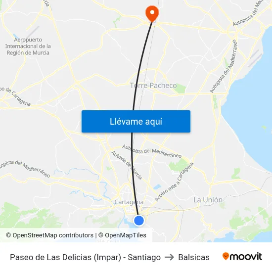 Paseo de Las Delicias (Impar) - Santiago to Balsicas map