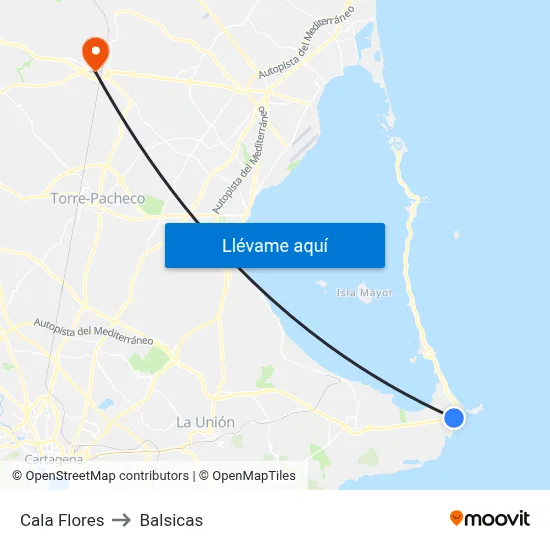 Cala Flores to Balsicas map