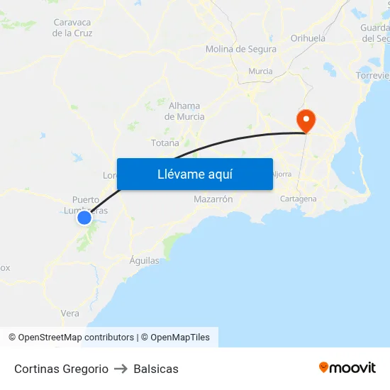 Cortinas Gregorio to Balsicas map