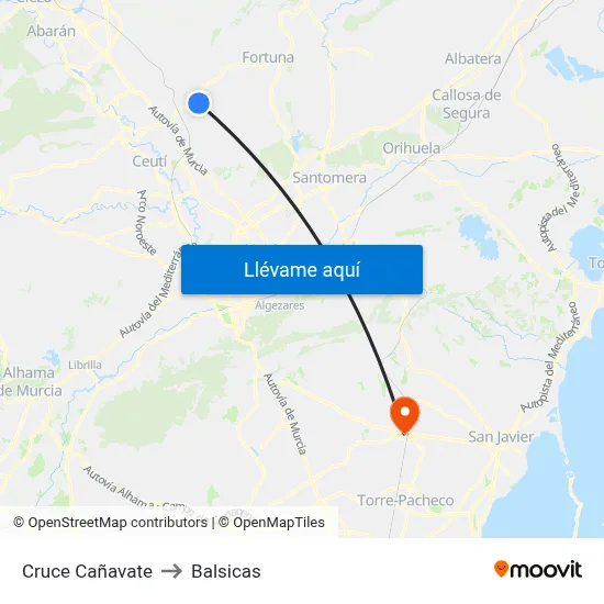 Cruce Cañavate to Balsicas map