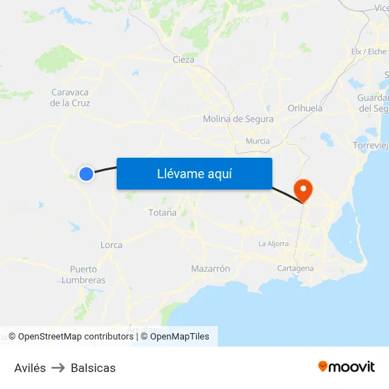 Avilés to Balsicas map