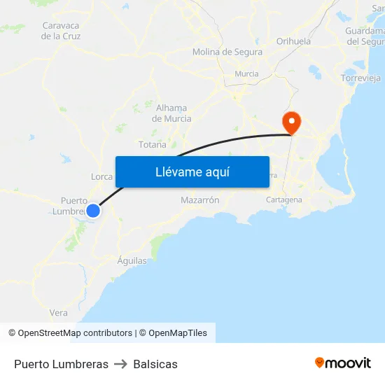 Puerto Lumbreras to Balsicas map