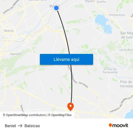 Beniel to Balsicas map