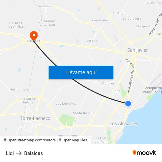 Lidl to Balsicas map