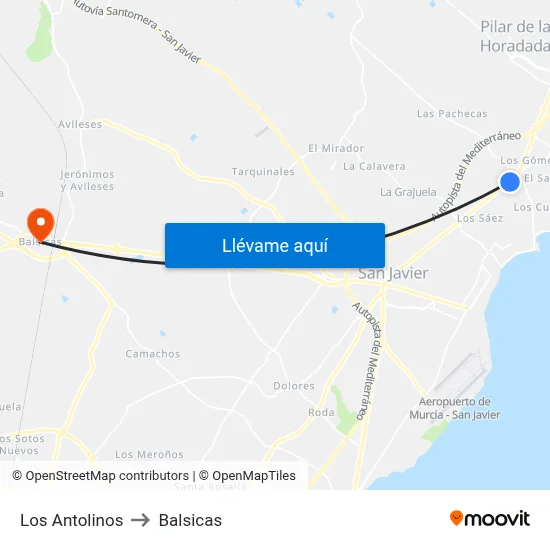 Los Antolinos to Balsicas map