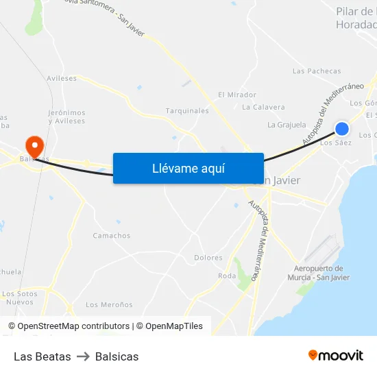 Las Beatas to Balsicas map