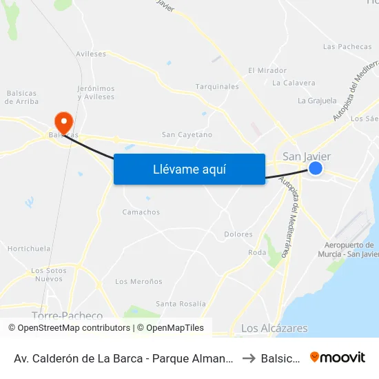 Av. Calderón de La Barca - Parque Almansa to Balsicas map