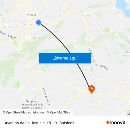 Avenida de La Justicia, 18 to Balsicas map