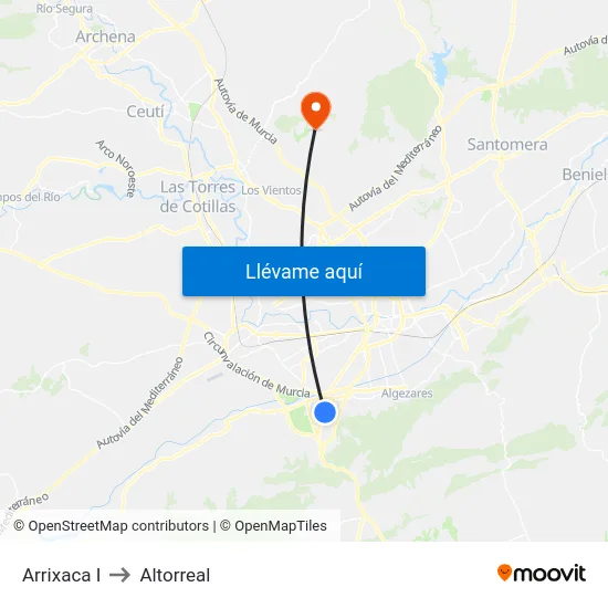 Arrixaca I to Altorreal map