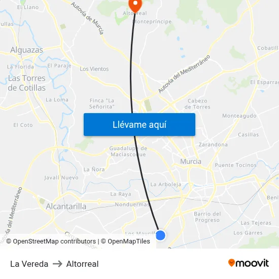 La Vereda to Altorreal map
