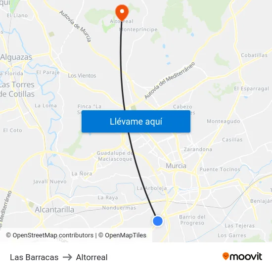 Las Barracas to Altorreal map